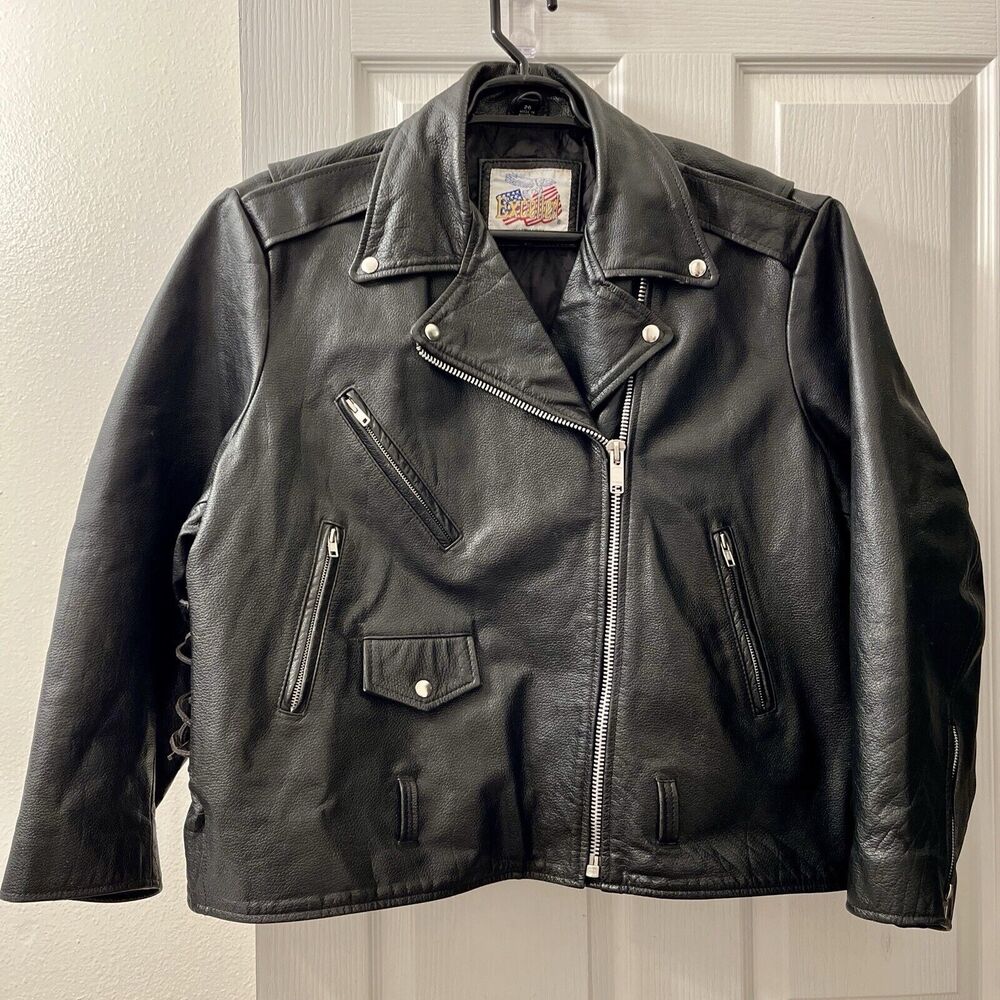 Vintage Excelled Black Leather‎ Biker Jacket 26 Big Motorcycle Moto Terminator